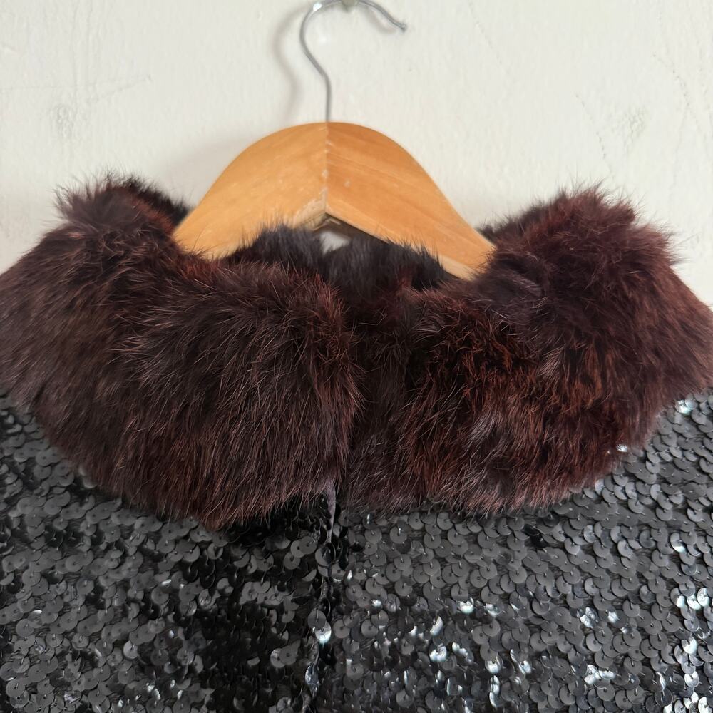 1960s Vintage Mink Fur Trimmed Sequin Cropped Evening Jacket | Medium - Picture 6 of 8